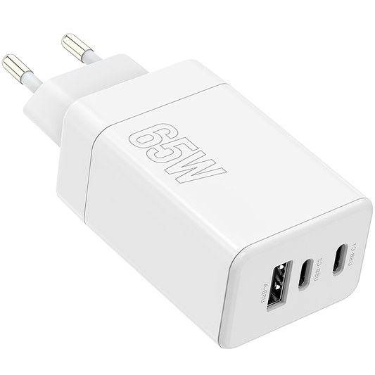 MaXlife omrežni polnilnik MXTC-08-65ACC, 65 W, 3,25 A, 1 x USB-A - 2 x USB-C, bel