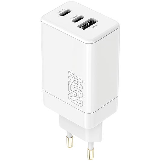 MaXlife omrežni polnilnik MXTC-08-65ACC, 65 W, 3,25 A, 1 x USB-A - 2 x USB-C, bel