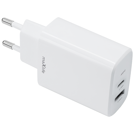 MaXlife MXTC-10-20AC omrežni polnilnik, 20 W, 3A, 1 x USB-A - 1 x USB-C, bel