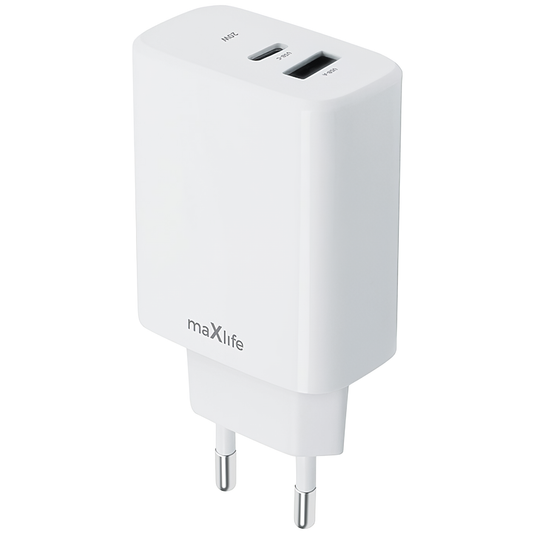 MaXlife MXTC-10-20AC omrežni polnilnik, 20 W, 3A, 1 x USB-A - 1 x USB-C, bel