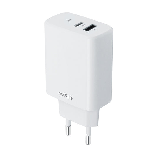MaXlife MXTC-10-30AC omrežni polnilnik, 30 W, 3A, 1 x USB-A - 1 x USB-C, bel
