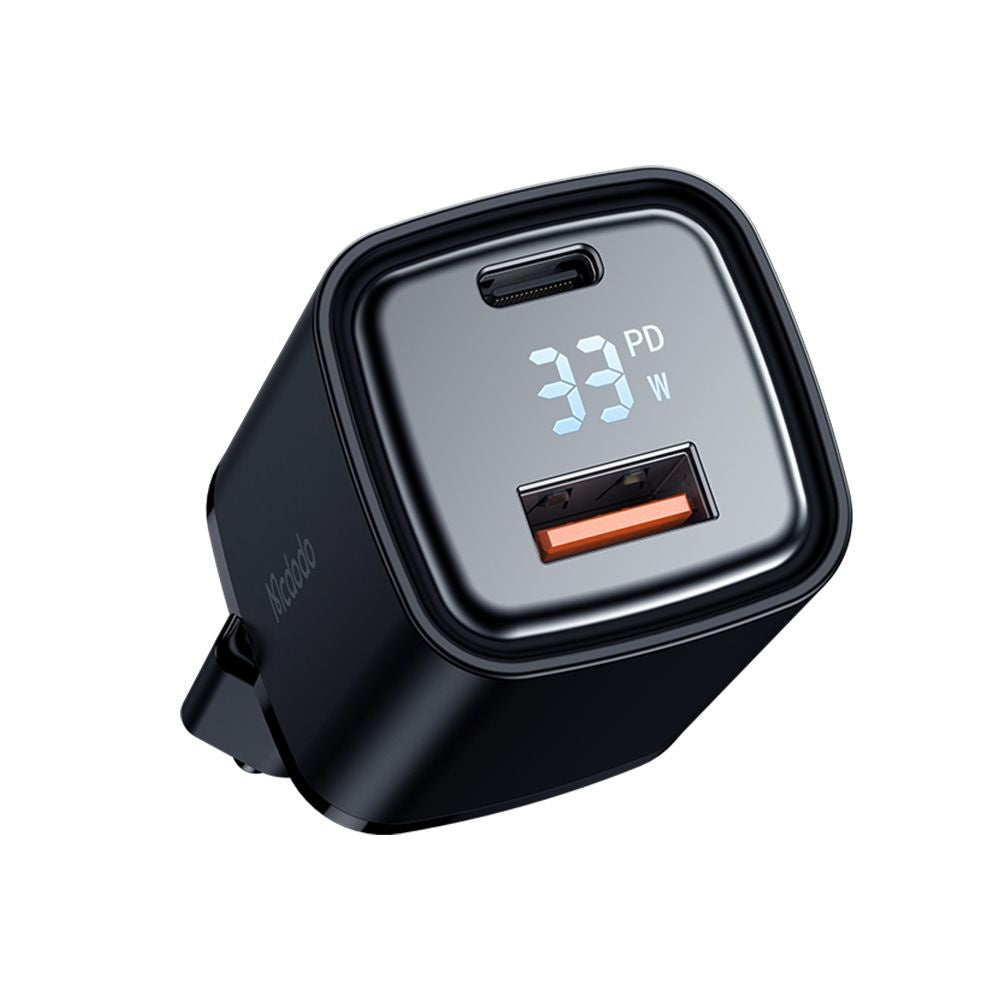 Polnilnik McDodo CH-1701 Graphite Display, 33W, 3A, 1 x USB-A - 1 x USB-C, črn