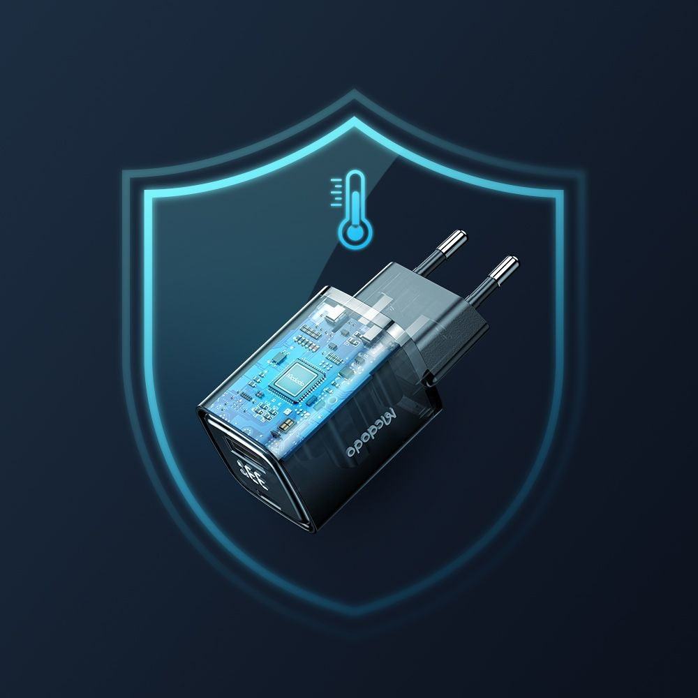 Polnilnik McDodo CH-1701 Graphite Display, 33W, 3A, 1 x USB-A - 1 x USB-C, črn