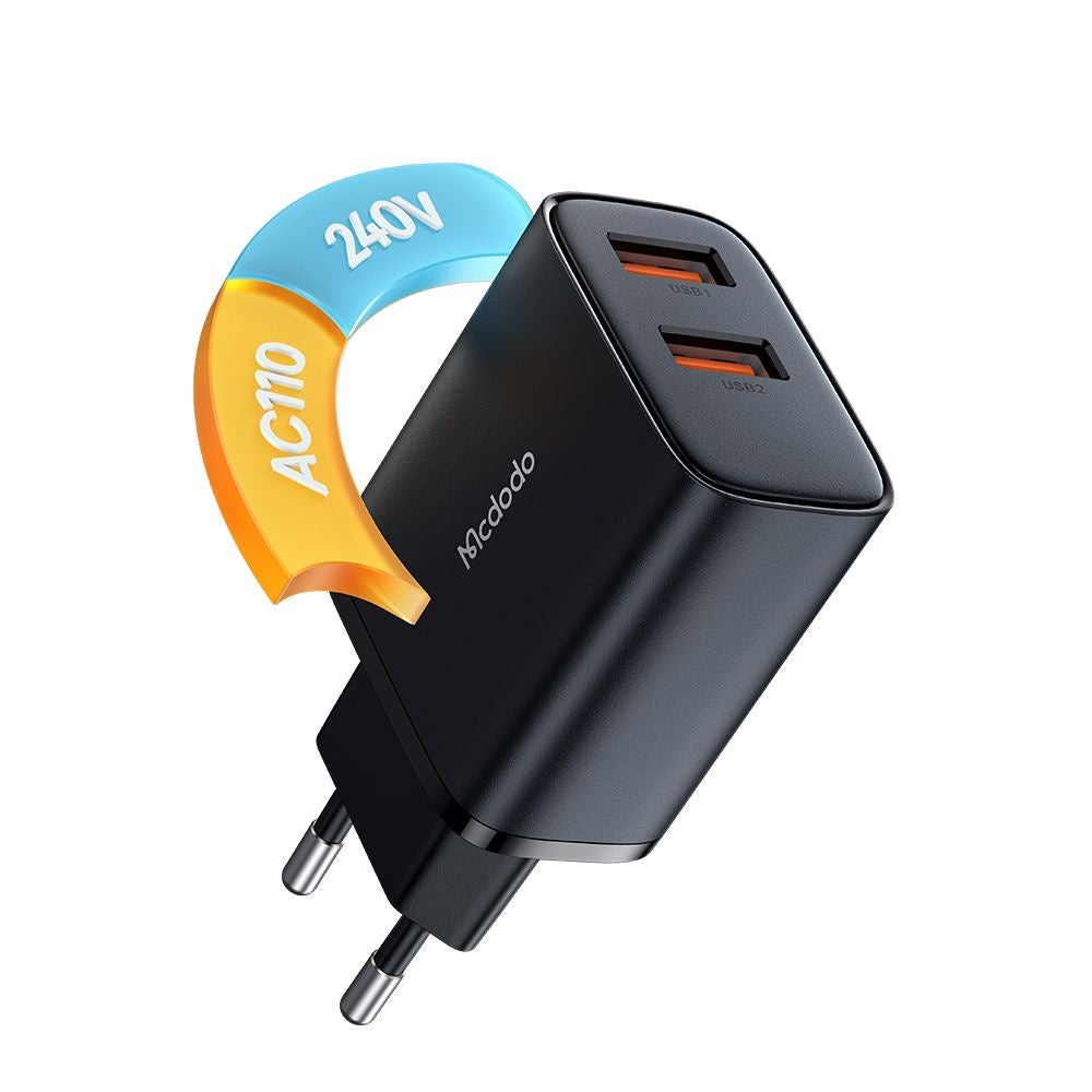 Polnilnik McDodo CH-5070 Beryllium, 12W, 2.4A, 2 x USB-A, črn