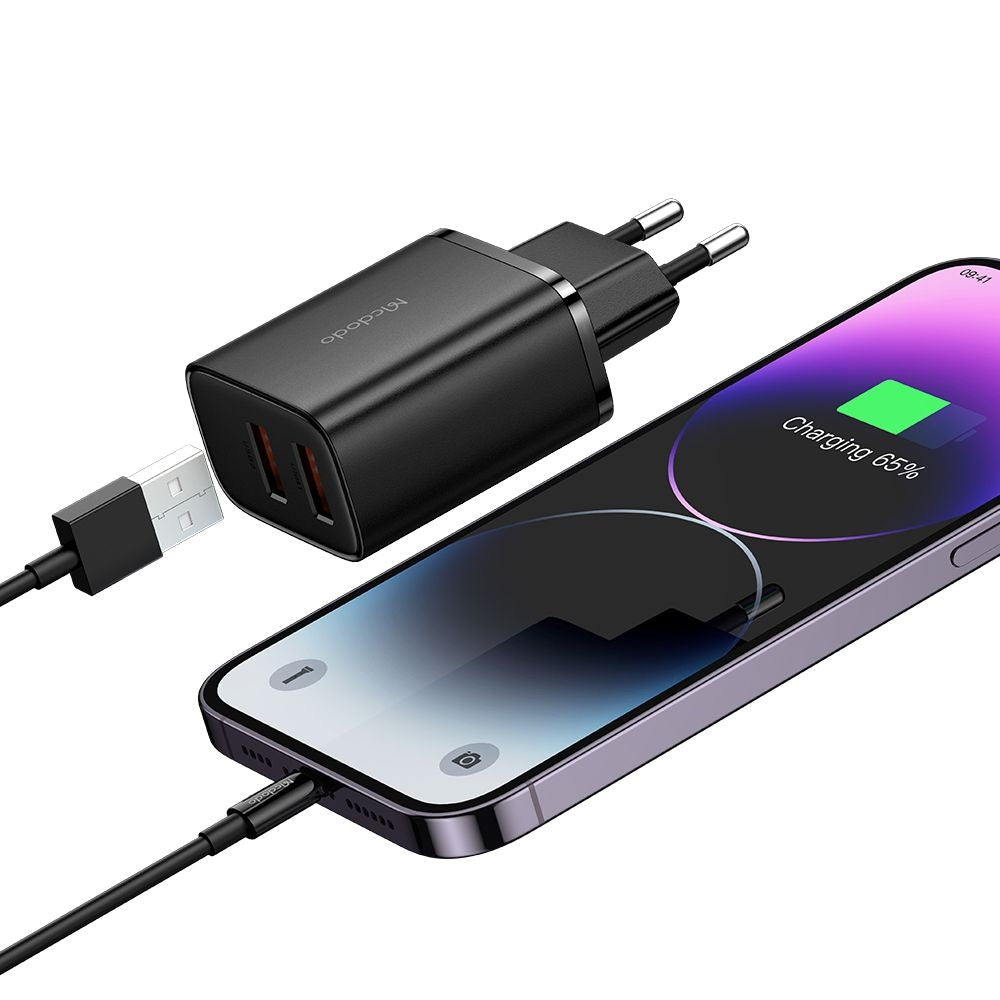 Polnilnik McDodo CH-5070 Beryllium, 12W, 2.4A, 2 x USB-A, črn