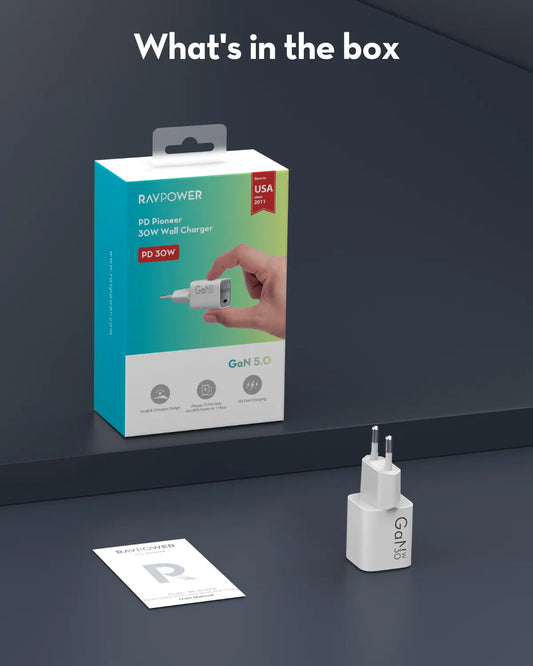 Polnilnik RavPower RP-PC1056, 30W, 3A, 1 x USB-C, Bel