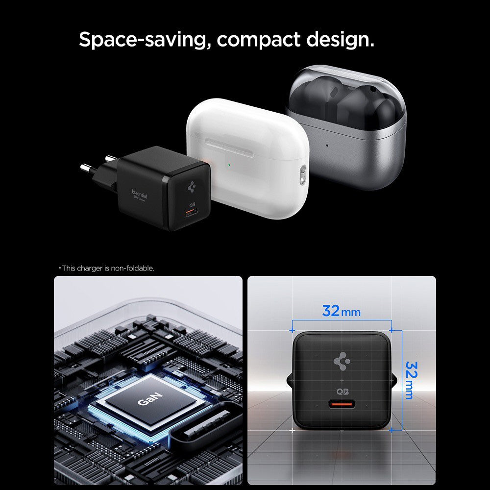 Omrežni polnilec Spigen EE301EU Essential, 30W, 3A, 1 x USB-C, Črn ACH09493