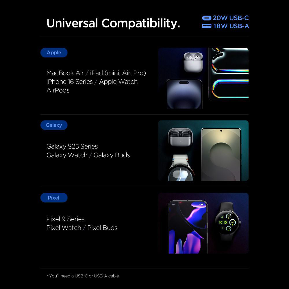 Polnilnik Spigen Essential, 20W, 3A, 1 x USB-A - 1 x USB-C, bel