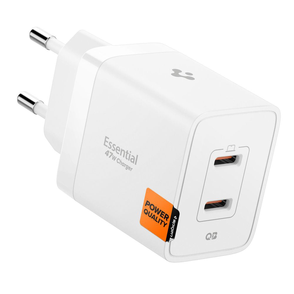 Polnilnik Spigen Essential, 47W, 3A, 2 x USB-C, Bel ACH08707