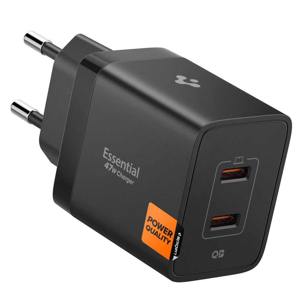 Polnilnik Spigen Essential, 47W, 3A, 2 x USB-C, črn ACH09457