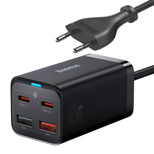 Baseus GaN3 Pro Station Charger, 65 W, 3A, 2 x USB-A - 2 x USB-C, črn CCGP04010101