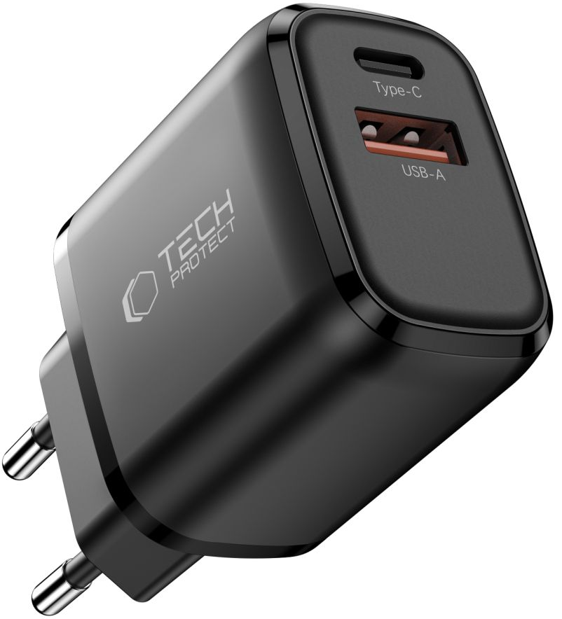 Polnilnik omrežja Tech-Protect NCA45W, 45W, 3A, 1 x USB-A - 1 x USB-C, Črn