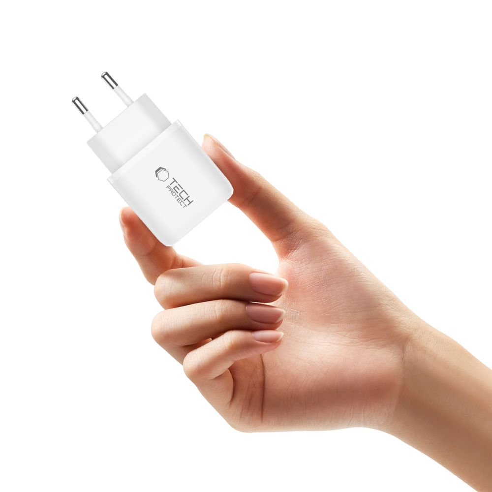 Polnilnik omrežja Tech-Protect NCA45W, 45W, 3A, 1 x USB-A - 1 x USB-C, Bel