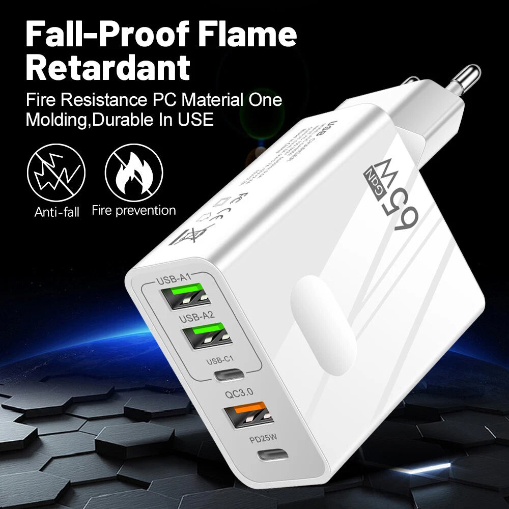 Polnilnik Techsuit CHC1 PentaXPower, 25W, 3A, 3 x USB-A - 2 x USB-C, črn