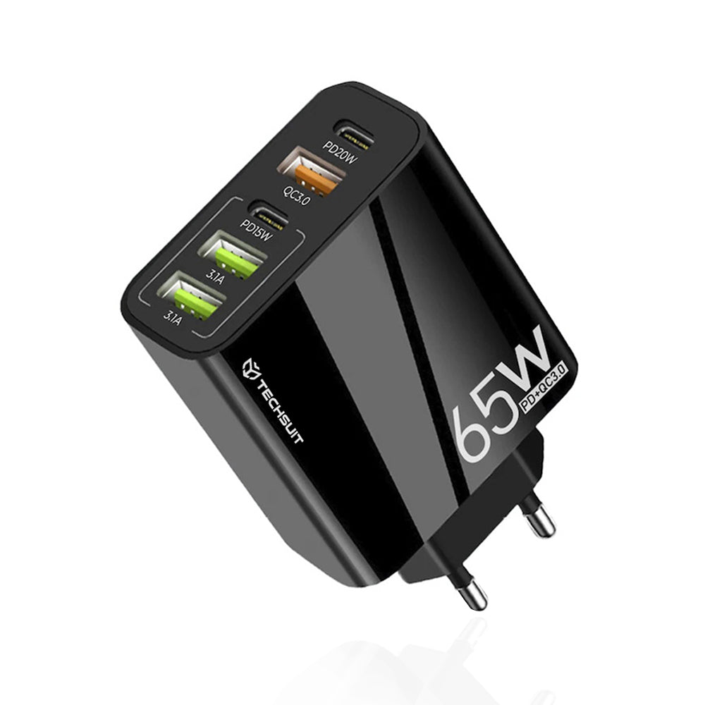 Polnilnik Techsuit CHC2 PentaXPower, 20W, 3A, 3 x USB-A - 2 x USB-C, črn