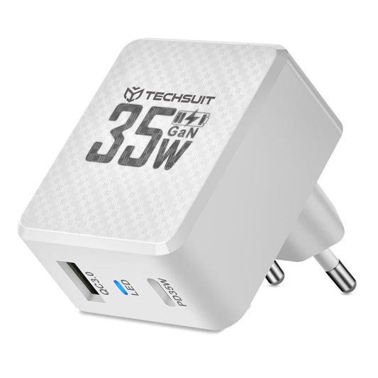 Polnilnik omrežja Techsuit CHPD173 Tiny, 35W, 3A, 1 x USB-A - 1 x USB-C, Bel