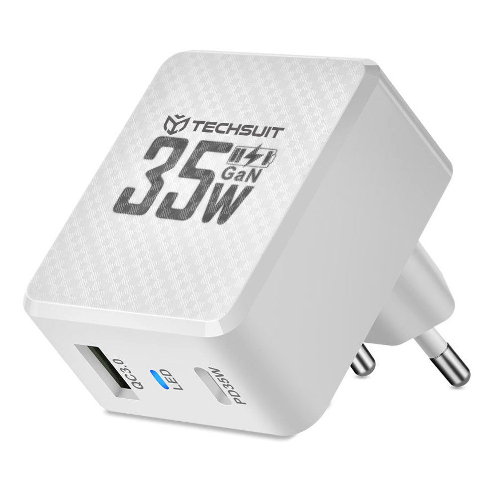 Polnilnik omrežja Techsuit CHPD173 Tiny, 35W, 3A, 1 x USB-A - 1 x USB-C, Bel