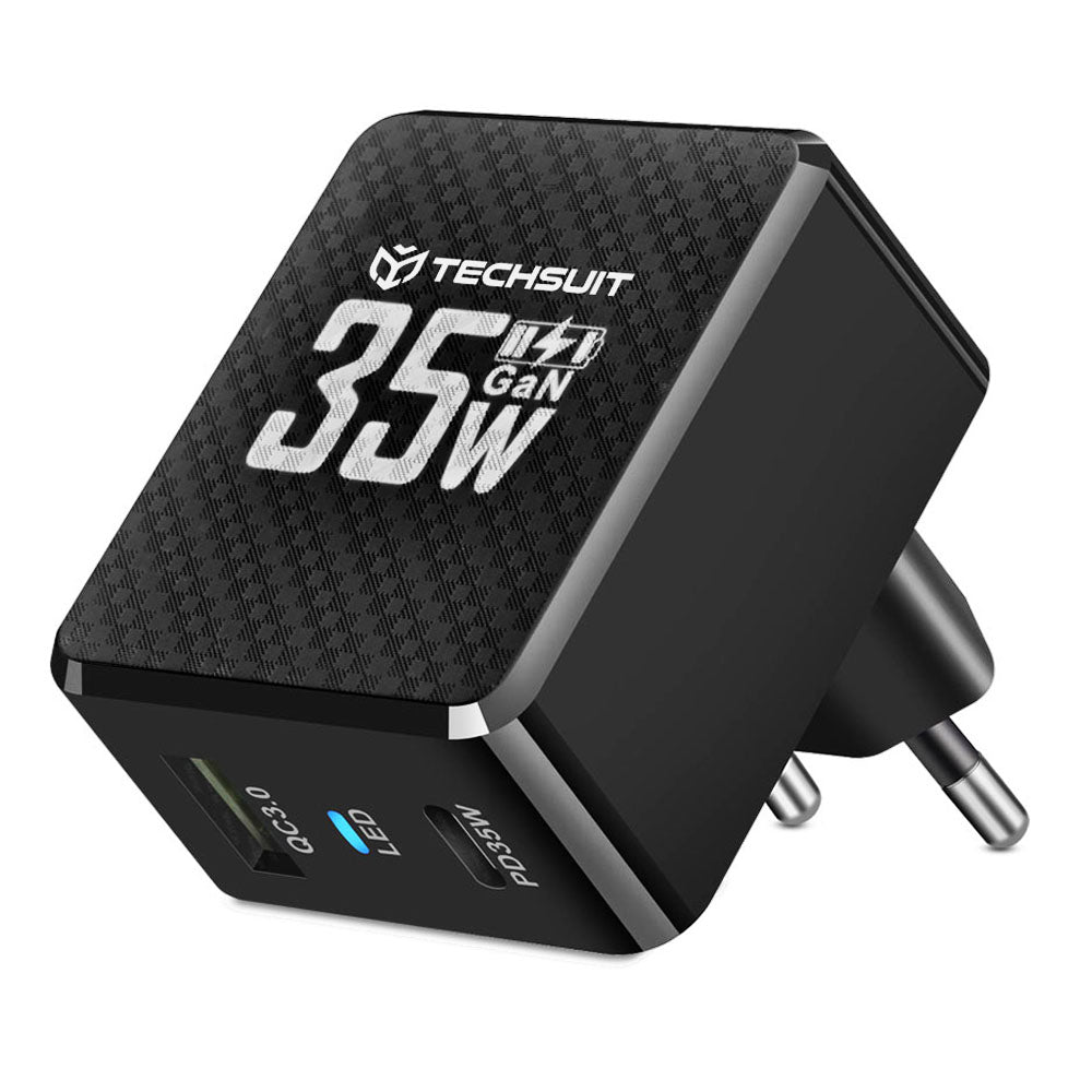 Omrežni polnilec Techsuit CHPD173 Tiny, 35W, 3A, 1 x USB-A - 1 x USB-C, črn
