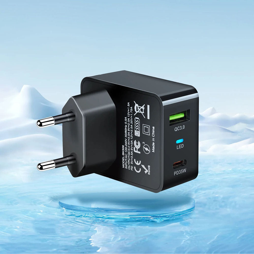 Omrežni polnilec Techsuit CHPD173 Tiny, 35W, 3A, 1 x USB-A - 1 x USB-C, črn