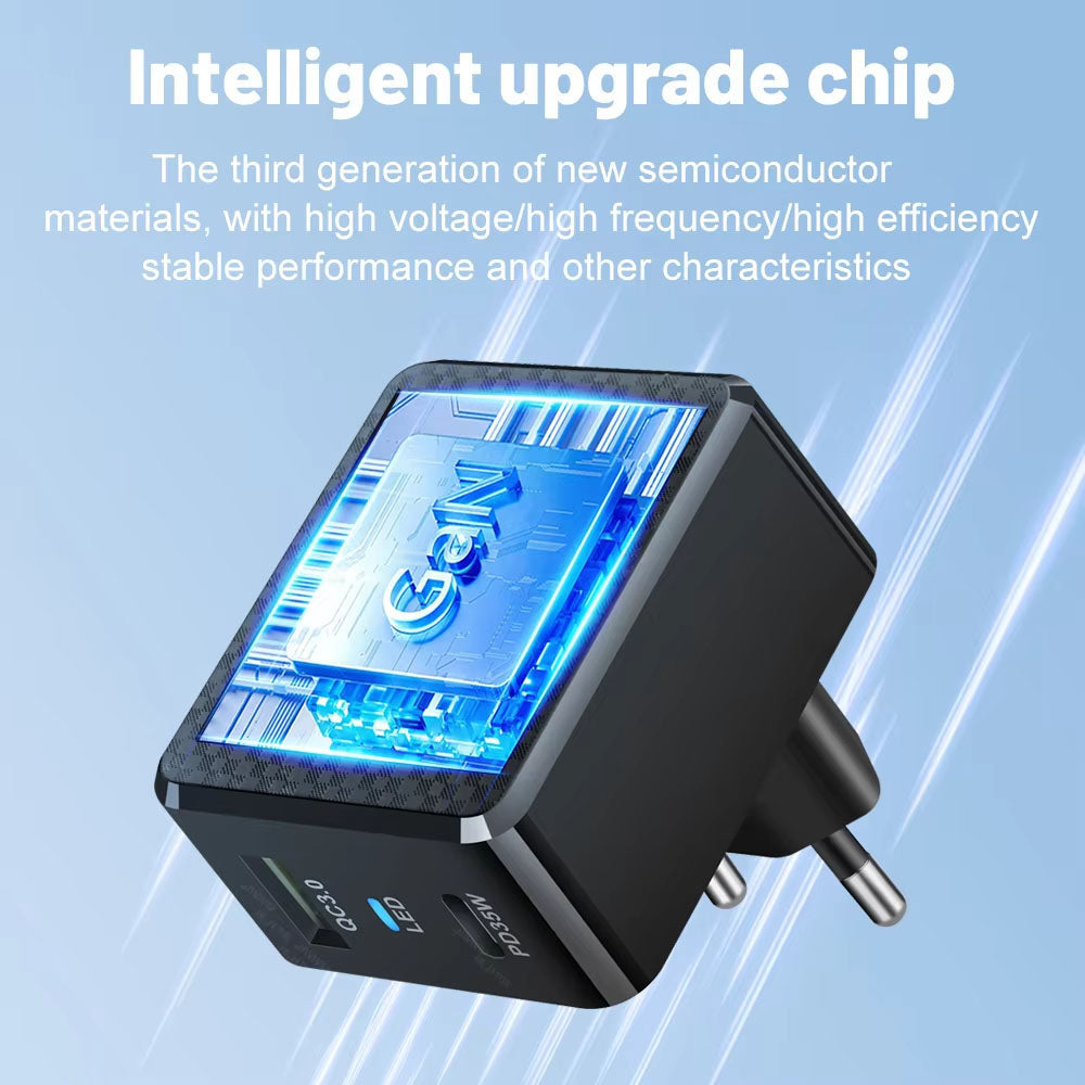 Omrežni polnilec Techsuit CHPD173 Tiny, 35W, 3A, 1 x USB-A - 1 x USB-C, črn