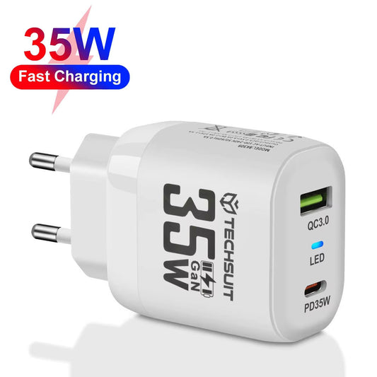 Polnilnik Techsuit CHPD174, 35W, 3A, 1 x USB-A - 1 x USB-C, bel