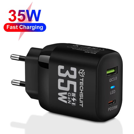 Omrežni polnilec Techsuit CHPD174, 35W, 3A, 1 x USB-A - 1 x USB-C, črn