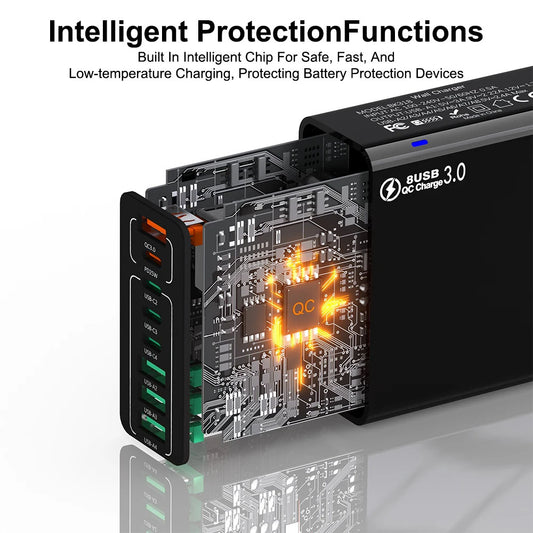 Polnilnik Techsuit CHPD224, 65W, 3.25A, 4 x USB-A - 4 x USB-C, Bel