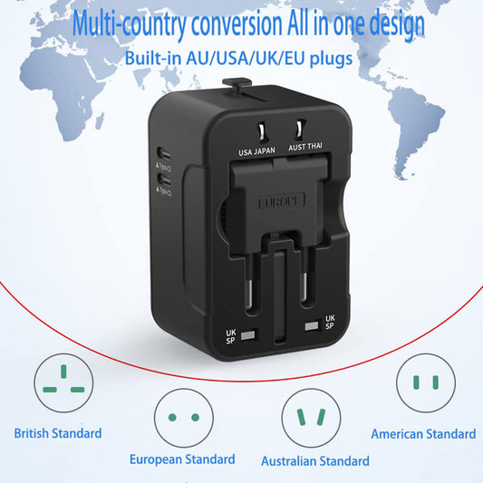 Polnilnik Techsuit HHT202-2C Travel, 15W, 3A, 2 x USB-C, črn