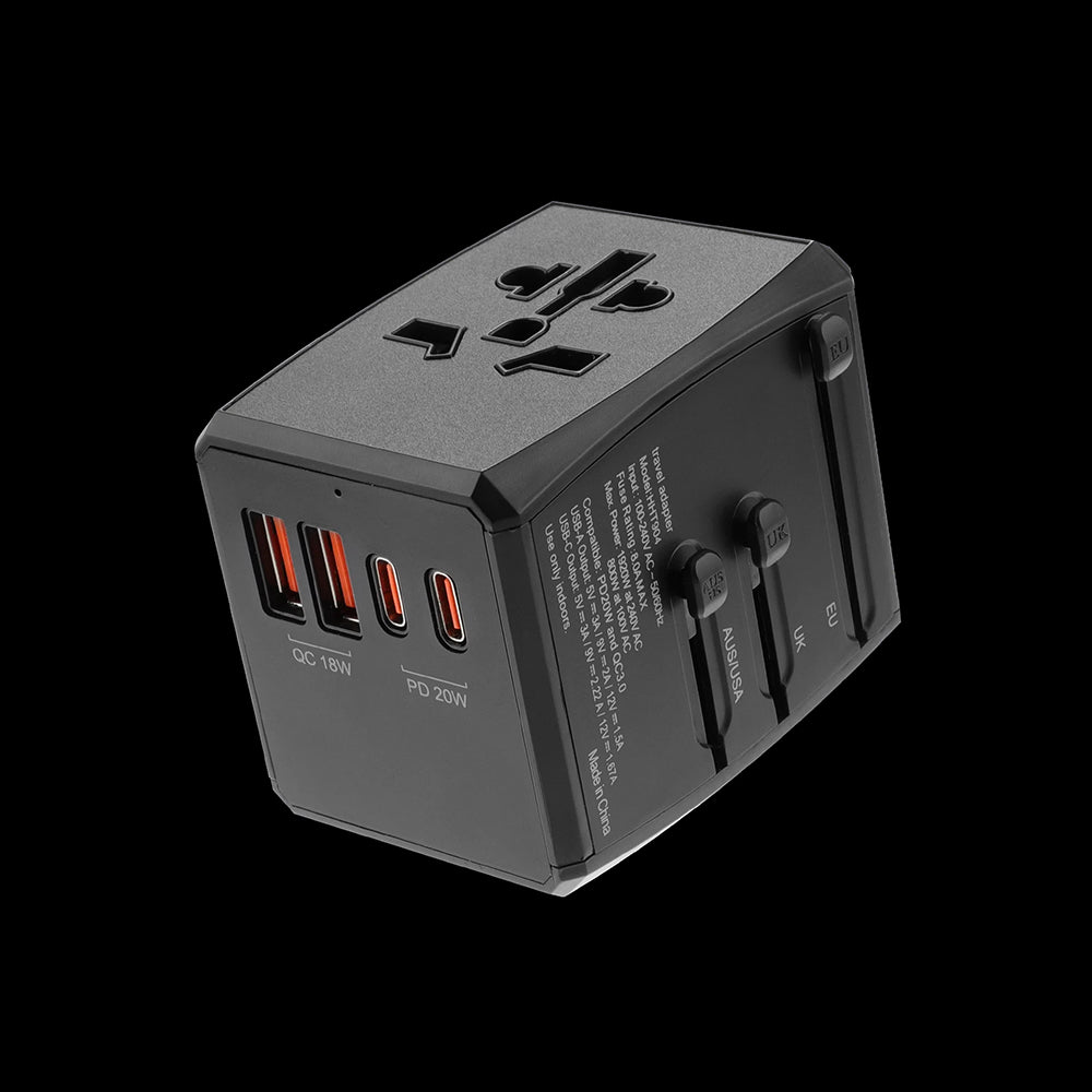 Polnilnik Techsuit HHT904-B2 Travel, 20W, 3A, 2 x USB-A - 2 x USB-C, črn