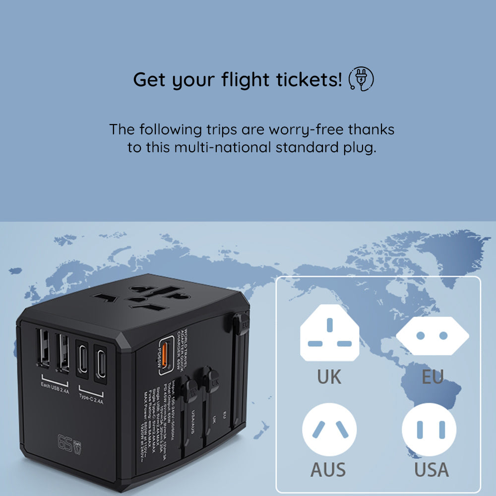 Polnilnik Techsuit HHT906 Travel, 65W, 3.25A, 2 x USB-A - 2 x USB-C, črn