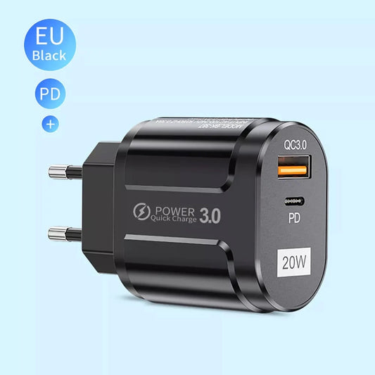 Polnilnik Techsuit Premium, 20W, 3A, 1 x USB-A - 1 x USB-C, Črn CHPD038