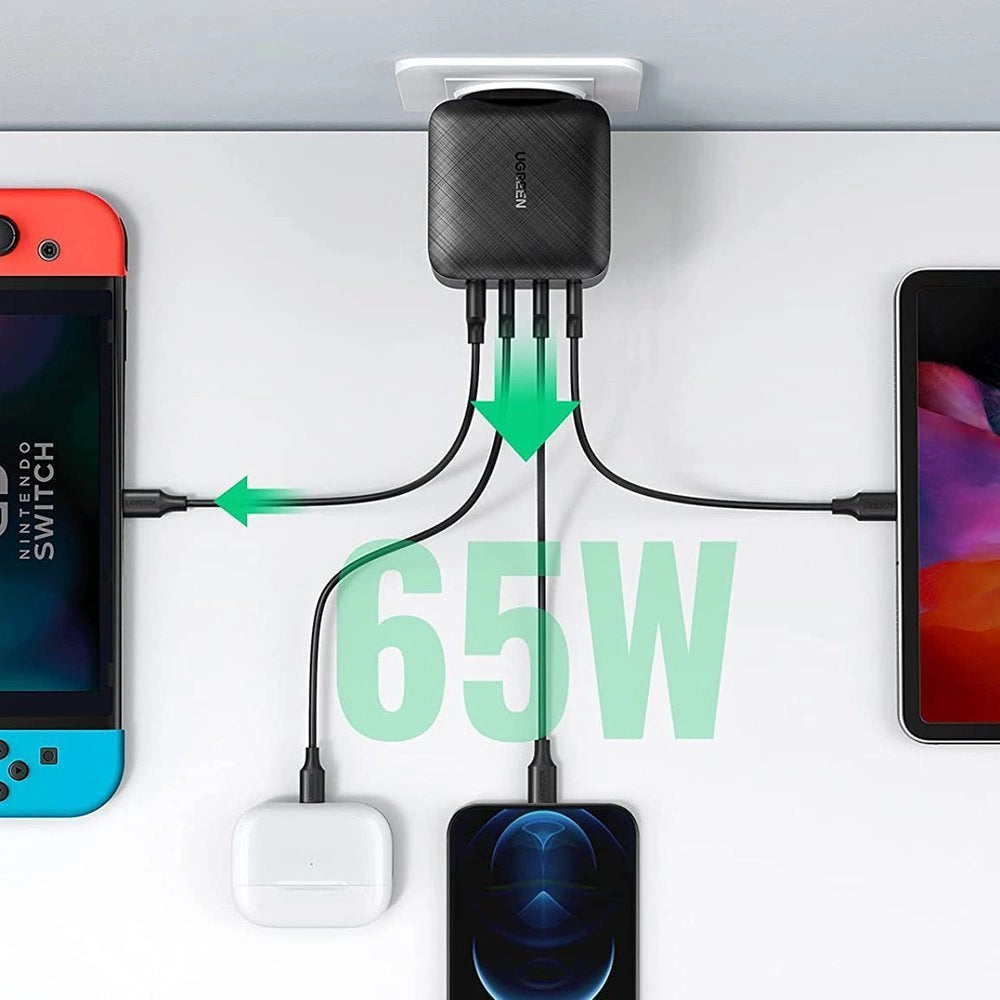 Mrežni polnilnik UGREEN CD104, 65 W, 3A, 1 x USB-A - 3 x USB-C, črn
