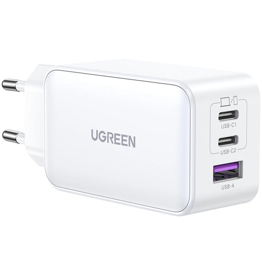 Mrežni polnilnik UGREEN CD244, 65 W, 3A, 1 x USB-A - 2 x USB-C, bel