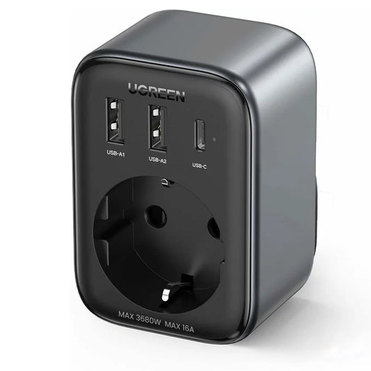 Omrežni polnilnik UGREEN CD314, 30 W, 3A, 2 x USB-A - 1 x USB-C - 1 x Schuko, črn