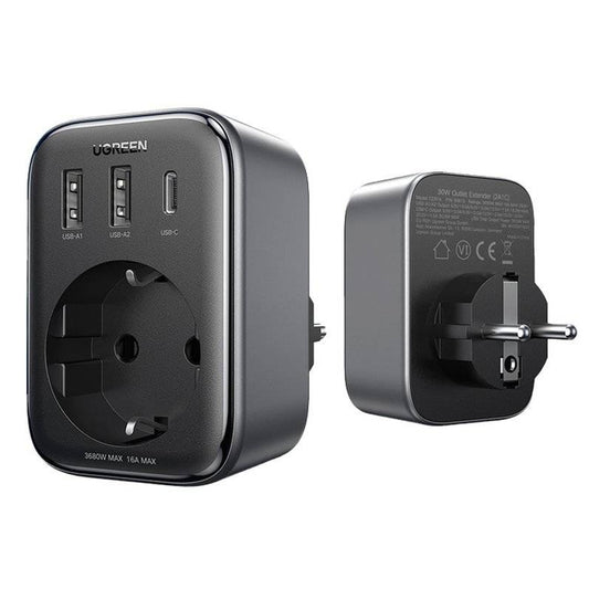 Omrežni polnilnik UGREEN CD314, 30 W, 3A, 2 x USB-A - 1 x USB-C - 1 x Schuko, črn
