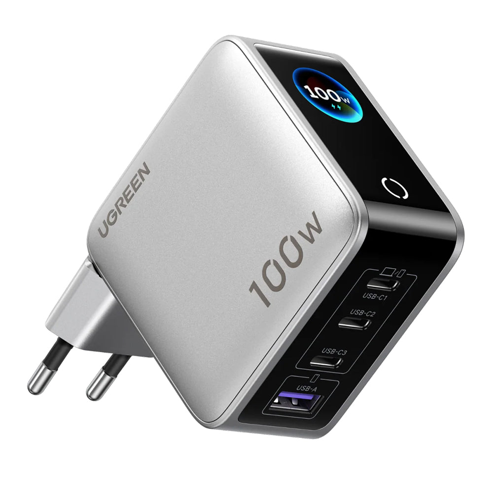 Omrežni polnilnik UGREEN Nexode Pro X772 (95942B) z zaslonom, 100 W, 5 A, 1 × USB-A – 3 × USB-C, siv