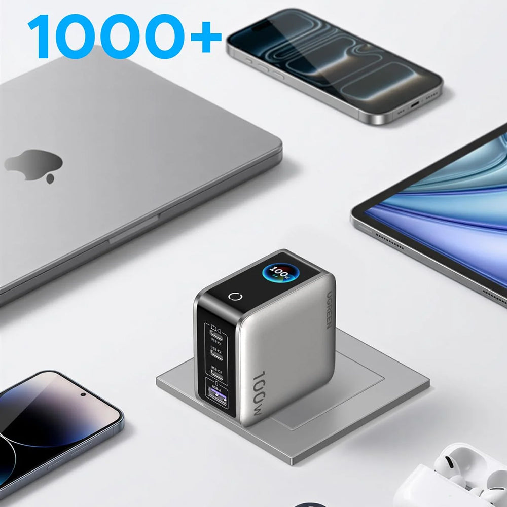 Omrežni polnilnik UGREEN Nexode Pro X772 (95942B) z zaslonom, 100 W, 5 A, 1 × USB-A – 3 × USB-C, siv