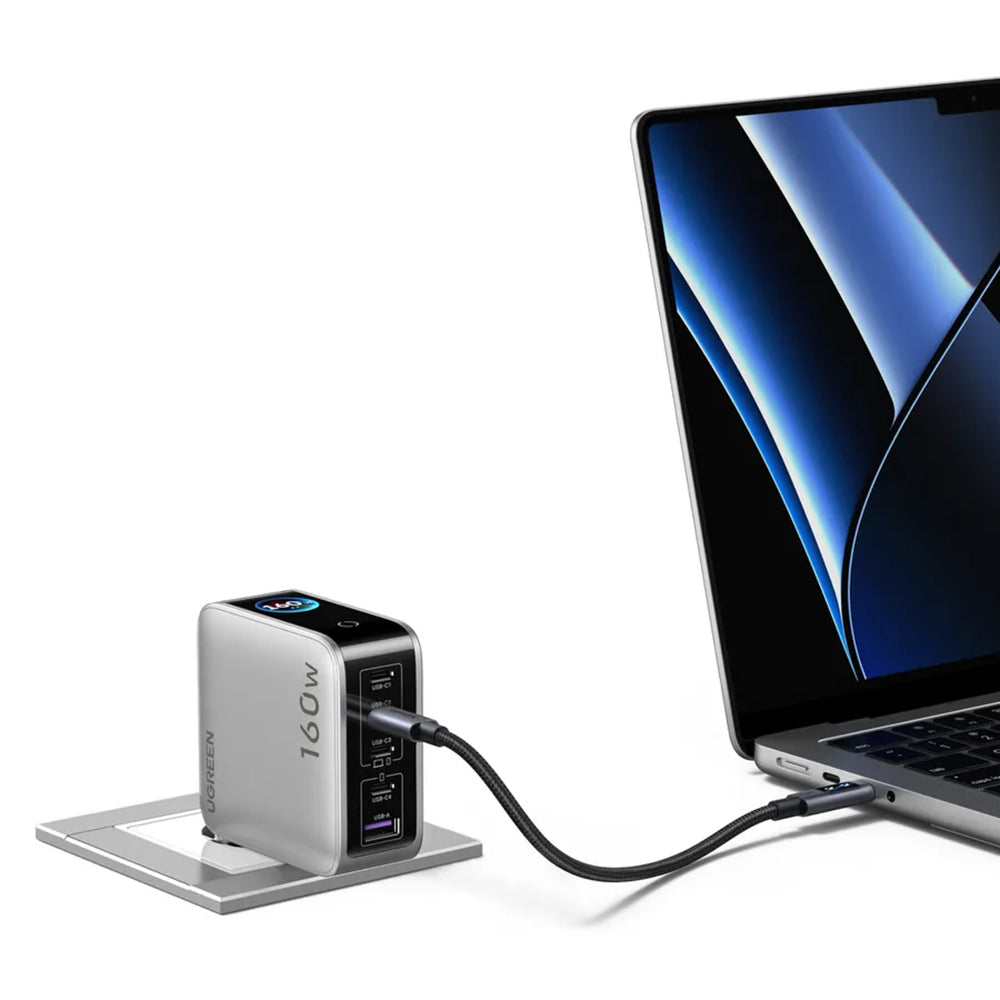 Omrežni polnilnik UGREEN Nexode Pro X774 (65637B) z zaslonom, 160 W, 5 A, 1 × USB-A – 4 × USB-C, siv