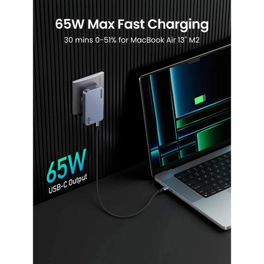 Omrežni polnilnik UGREEN X753 Nexode Pro, 65 W, 3A, 1 x USB-A - 2 x USB-C, siv