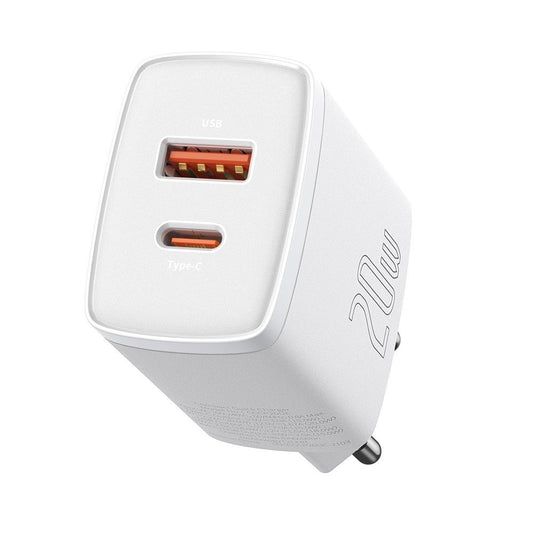 Omrežni polnilnik Baseus Compact, 20 W, 3A, 1 x USB-A - 1 x USB-C, bel CCXJ-B02