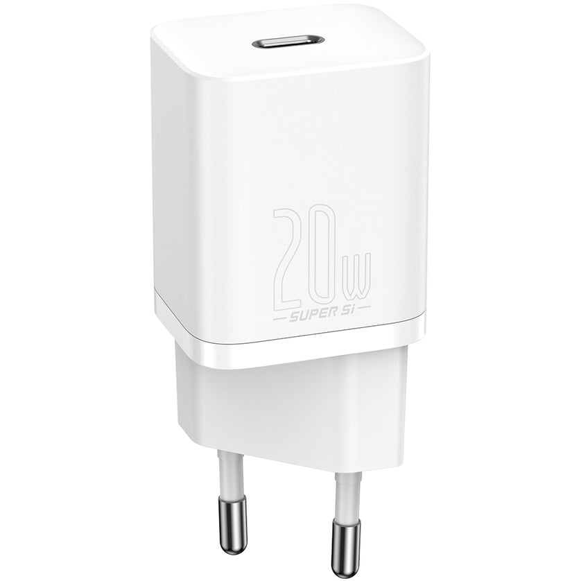 Baseus Super Si omrežni polnilnik, 20 W, 3 A, 1 x USB-C, bel CCSUP-B02