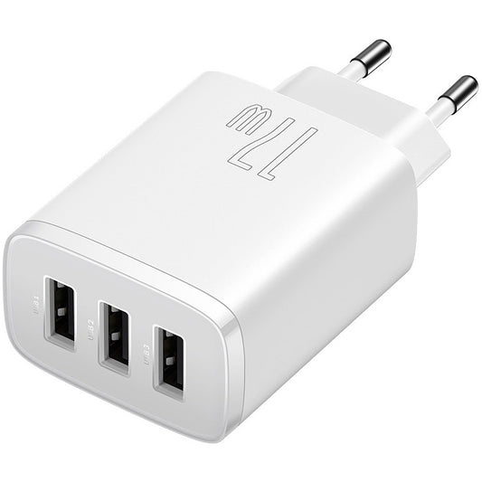 Omrežni polnilnik Baseus Compact 3U, 17 W, 2,1 A, 3 x USB-A, bel CCXJ020102