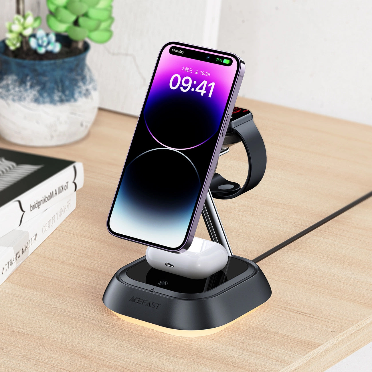 Brezžični omrežni polnilec Acefast E16 3v1, 15W, 1.67A, črn