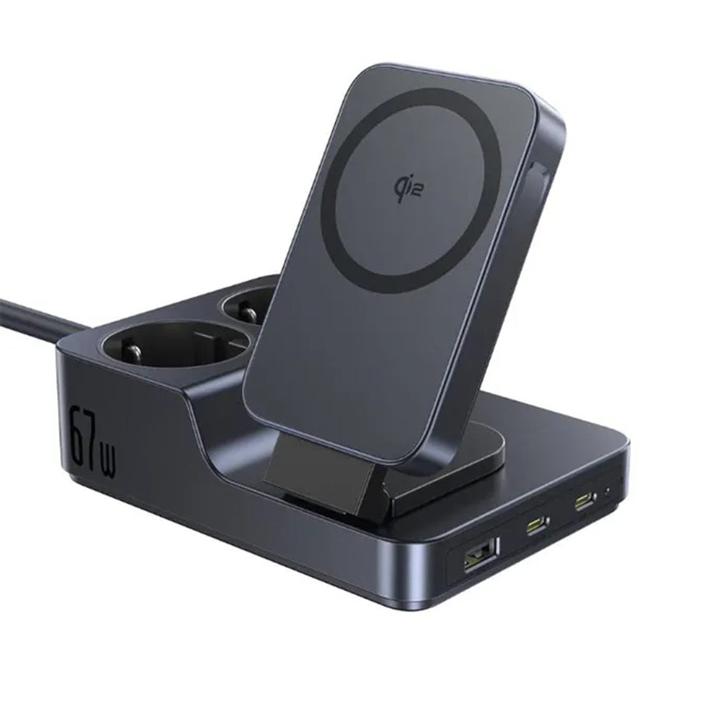 Polnilna postaja Baseus Nomos ND11 QI 6v1, 67W, 3.35A, 1 x USB-A - 2 x USB-C - 2 x Schuko, Črna P80015804213-00