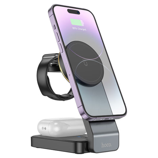 Brezžični omrežni polnilec HOCO CQ3 3v1, 15W, 1.67A, črn