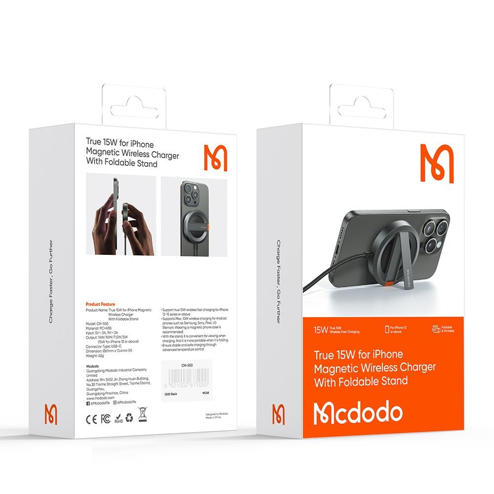 Brezžični omrežni polnilec McDodo CH-5500, 15W, 1.67A, Siv