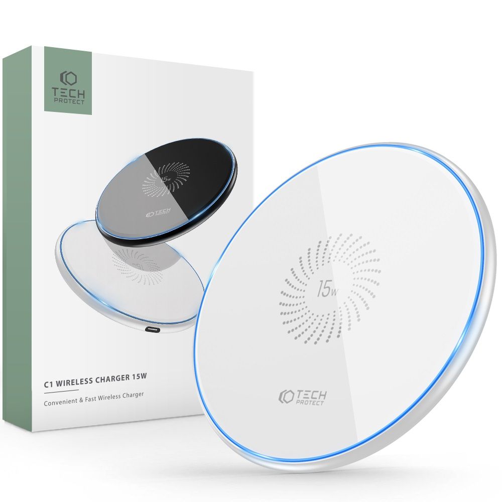 Brezžični omrežni polnilnik Tech-Protect QI15W-C1, 15 W, 1,67 A, bel THP1414