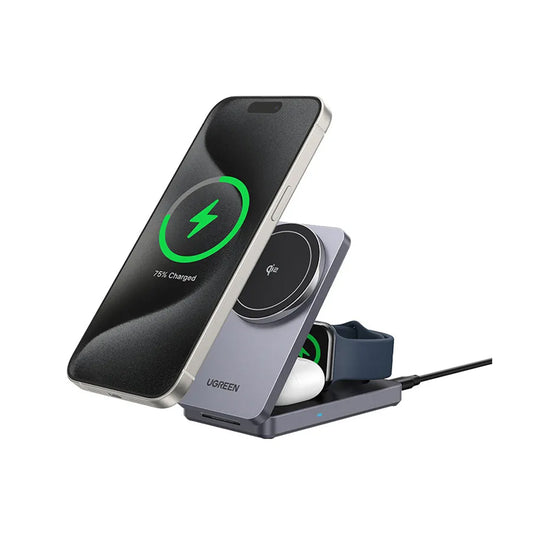 Brezžični omrežni polnilec UGREEN W707 3v1, 25W, 1.67A, Siv