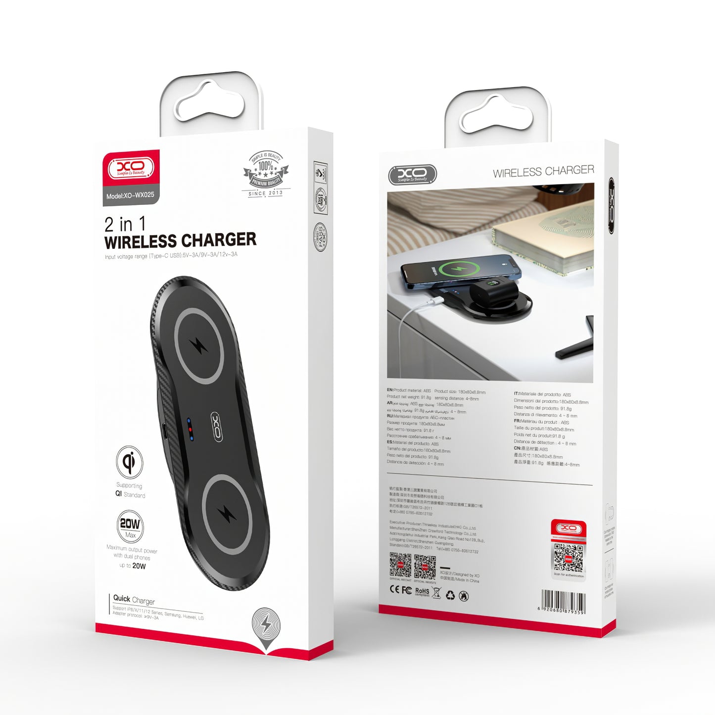 Brezžični omrežni polnilnik XO Design WX026, 20 W, 1,1 A, črn