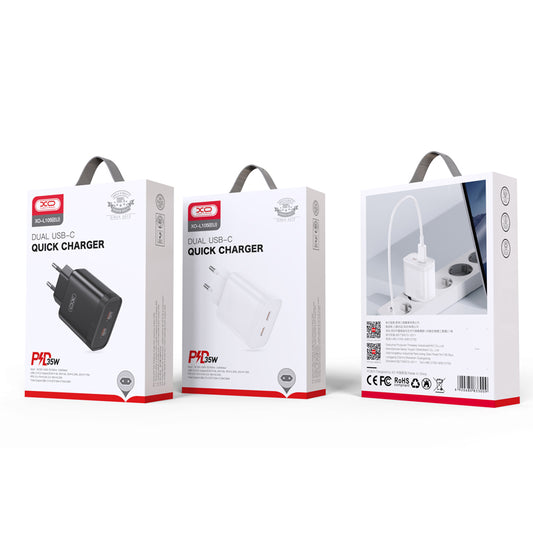 Omrežni polnilnik XO Design L105, 35 W, 3A, 2 x USB-C, bel